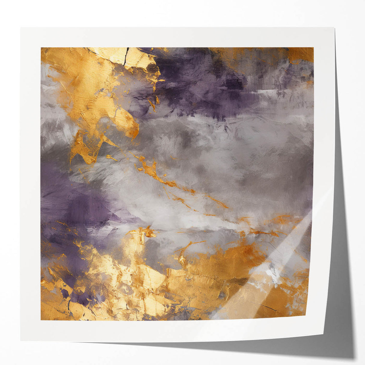 Abstract wall art featuring vibrant strokes in shades of blue, orange, and yellow, displayed in a glossy finish, ideal for modern home decor. Perfect for adding a pop of color to any room.