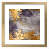 Abstract wall art featuring multicolored strokes in a modern design, framed with a gold border and matting, perfect for contemporary home decor.