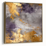 Framed abstract strokes wall art in silver and gold hues, featuring dynamic brush patterns on a canvas, enhancing modern interior decor and artistic expression.