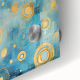 Abstract strokes wall art design featuring vibrant blue, yellow, and pink colors on acrylic glass, showcasing a modern and artistic aesthetic perfect for home decor.