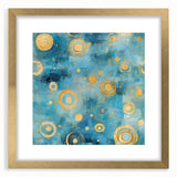 Abstract wall art featuring vibrant strokes in gold and neutral tones, framed with a white mat, perfect for modern decor in living spaces or offices.