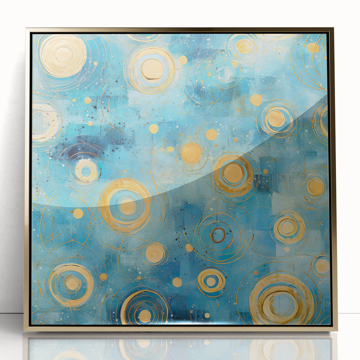 Framed abstract wall art featuring dynamic gold strokes on an acrylic surface, set against a sleek black background, perfect for modern home decor.