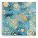 Abstract wall art featuring vibrant strokes in shades of blue, orange, and yellow on a stretched canvas, ideal for modern home decor, enhancing any living space.