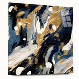 Abstract strokes wall art design displayed in acrylic glass, showcasing vibrant colors and smooth finish, perfect for modern home decor. Side view highlights its sleek edges and contemporary style, ideal for adding a unique touch to any living space.