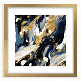 Abstract strokes wall art framed in gold with a white mat, showcasing a modern design perfect for contemporary decor, enhancing any living space or office.
