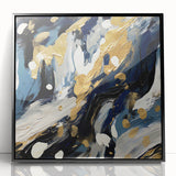 Framed abstract wall art featuring dynamic black strokes on an acrylic background, designed to enhance modern decor with a contemporary aesthetic.