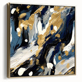 Framed abstract wall art showcasing elegant silver and gold strokes on a textured canvas, perfect for modern home decor or office settings.