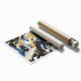 Abstract wall art print featuring vibrant strokes of blue, orange, and yellow on a textured background, designed to enhance modern home decor.