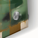 Abstract wall art featuring colorful strokes in vibrant hues of blue, orange, and yellow on acrylic glass, showcasing a modern artistic design ideal for contemporary decor.