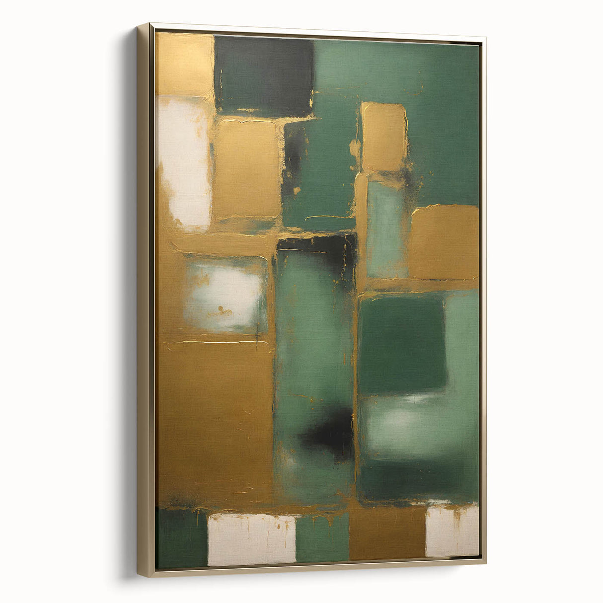 Framed canvas wall art displaying abstract strokes in gold and white, showcasing a modern artistic design that enhances contemporary home decor.