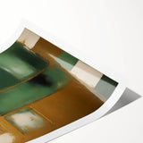 Abstract wall art print featuring vibrant strokes in shades of blue, orange, and yellow on a textured surface, rolled and ready for framing, perfect for modern decor.