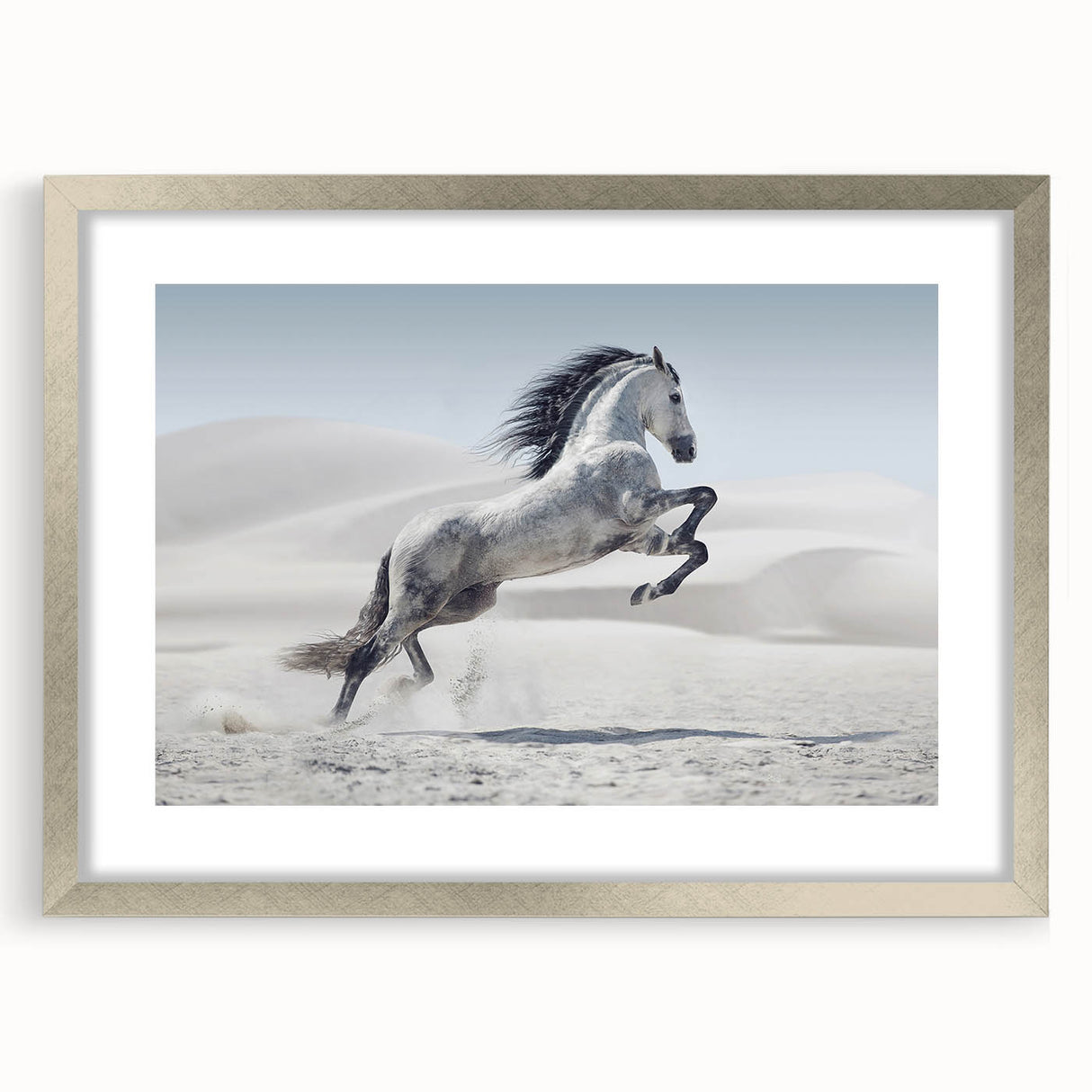 Elegant silver-framed wall art collection featuring a modern geometric design with a white mat, ideal for home decor. Perfect for adding a stylish touch to any room.