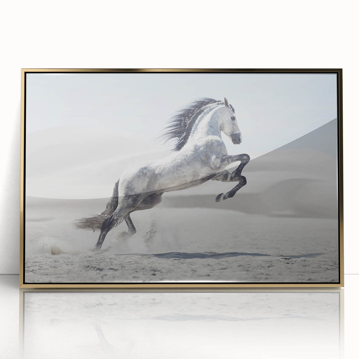 Framed acrylic wall art showcasing an elegant gold design, displayed in a modern setting, perfect for home decor enthusiasts seeking luxury accents.