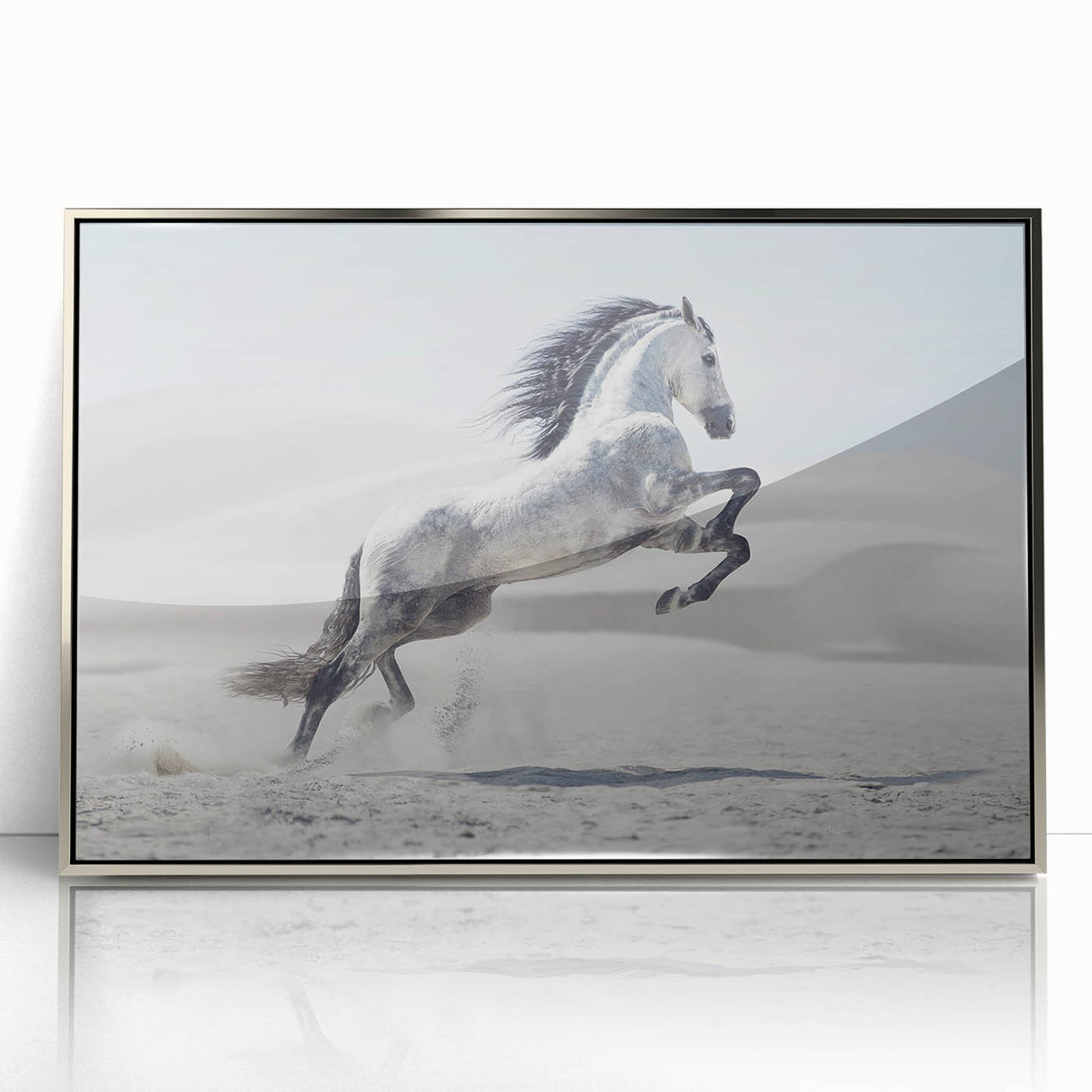 Framed acrylic wall art featuring a modern silver design, elegantly displayed in a contemporary setting, perfect for enhancing home decor with a sleek touch.
