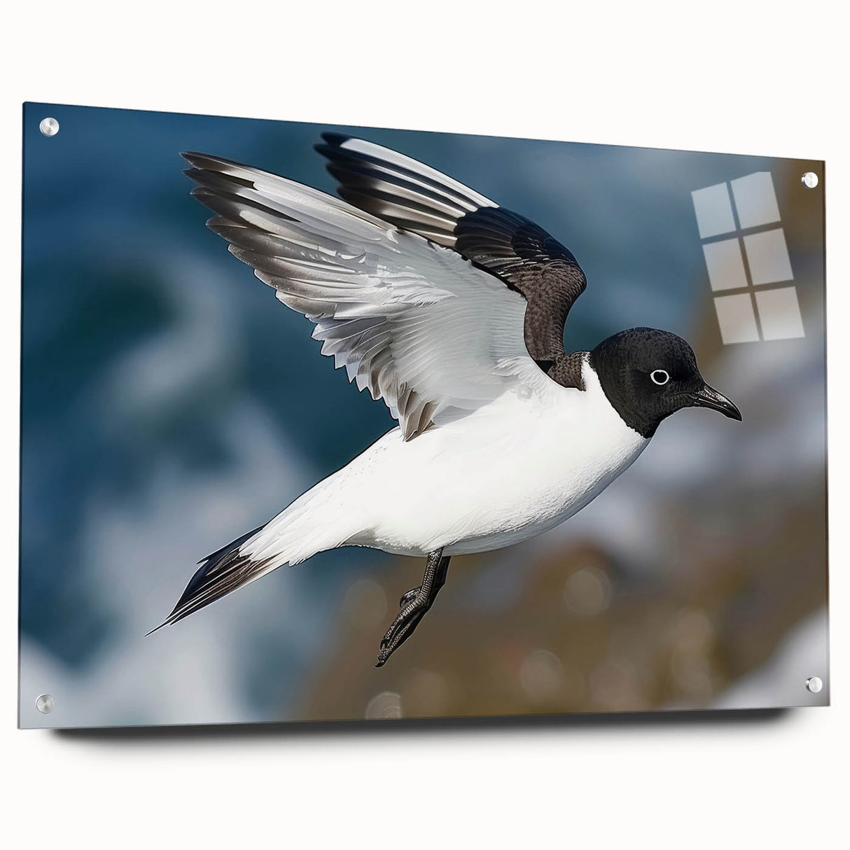 Acrylic glass wall art from the design collection, showcasing vibrant colors and intricate details, displayed side view with stylish pins for mounting. Perfect for modern home decor enthusiasts looking to enhance their living space.