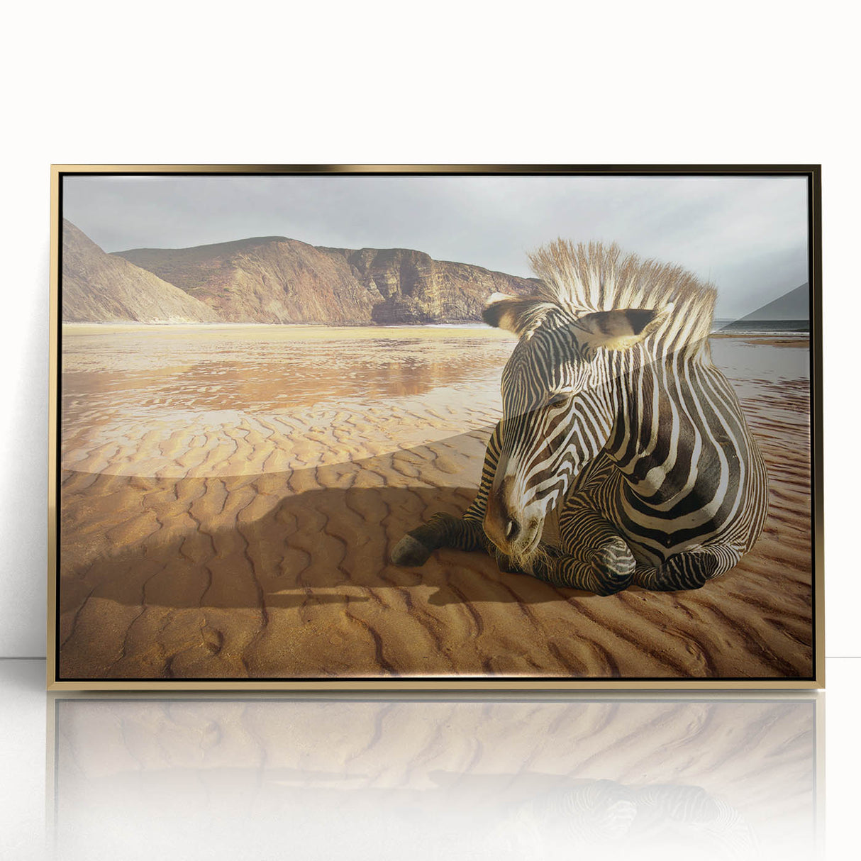 Framed acrylic wall art featuring a modern gold design, elegantly displayed from a front view, perfect for contemporary home decor.