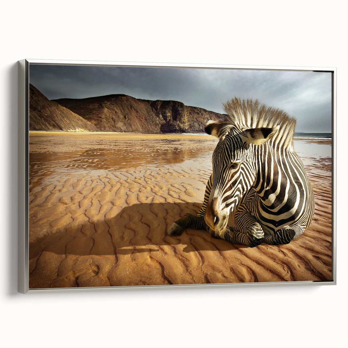 Framed canvas wall art in a silver frame showcasing a vibrant abstract design, displayed from a side view, highlighting its elegant finish and modern aesthetic.