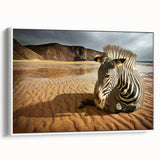 Framed canvas wall art showcasing a contemporary design with vibrant colors, displayed in a white frame against a neutral backdrop, perfect for modern home decor.