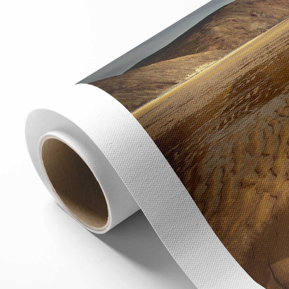 Rolled canvas showcasing vibrant African tribal wall art with intricate patterns and colors, elegantly packaged in a protective cardboard tube for safe delivery.