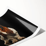 Basset hound wall art design featuring a playful illustration of a brown and white dog against a vibrant background, ideal for pet lovers and home decor enthusiasts.