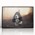 Framed wall art featuring a stylish Basset Hound design on acrylic, showcasing a black frame and vibrant colors, perfect for pet lovers' home decor.