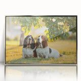 Framed wall art featuring a stylish Basset Hound design in an elegant silver frame, perfect for dog lovers looking to enhance their home decor with a unique touch.