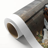 Basset Hound wall art design on rolled canvas, showcasing a vibrant illustration of a playful basset hound with rich colors and detailed textures, perfect for dog lovers.