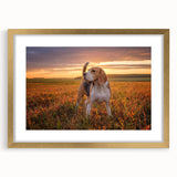 Beagle wall art framed in gold with a mat, showcasing a charming beagle design. Ideal for dog lovers, this decorative piece adds warmth to any room.