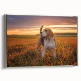 Framed wall art featuring a beagle design on canvas, showcasing a silver frame and vibrant colors, ideal for dog lovers' home decor.