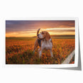 Beagle dog wall art print showcasing a playful beagle design on a rolled canvas, perfect for pet lovers' home decor, featuring vibrant colors and detailed illustration.