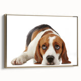 Framed canvas wall art featuring a stylish beagle design, showcasing rich colors and detailed textures, ideal for pet lovers’ home decor. The artwork is elegantly presented with a gold frame, adding a touch of sophistication to any room.