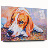 Close-up of a beagle design wall art collection displayed in acrylic glass, showcasing a vibrant side view with intricate details and a modern aesthetic. Perfect for dog lovers and home decor enthusiasts.