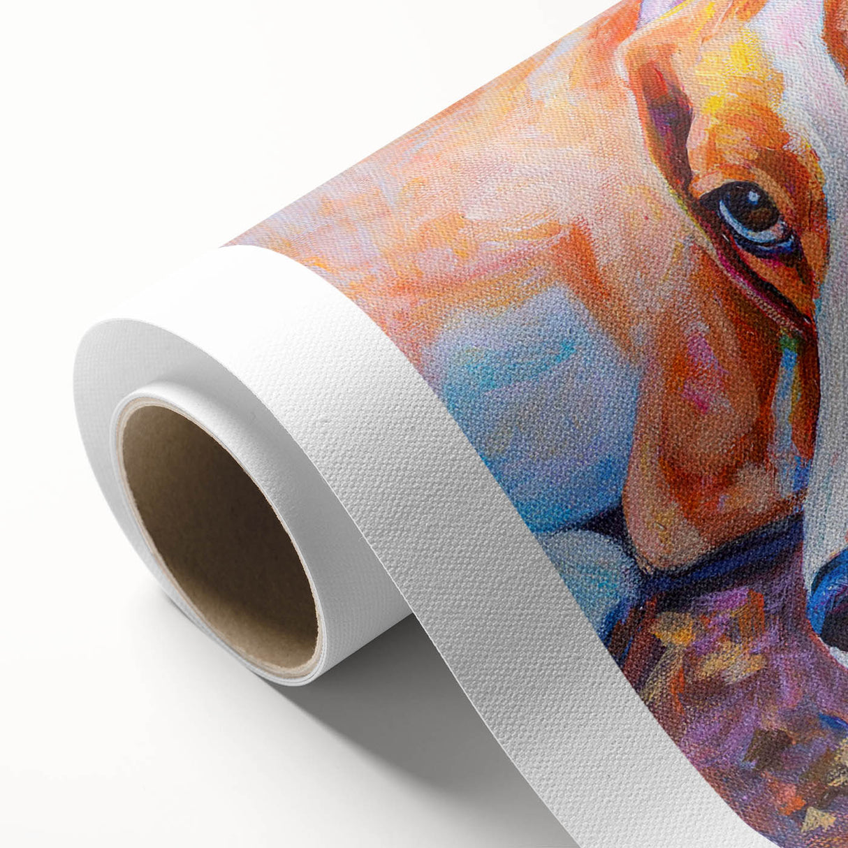 Beagle dog wall art design on rolled canvas, showcasing vibrant colors and playful imagery, perfect for pet lovers and home decor enthusiasts.