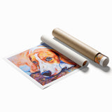 Beagle wall art design featuring a playful beagle illustration in vibrant colors on a rolled canvas print, ideal for dog lovers' home decor.