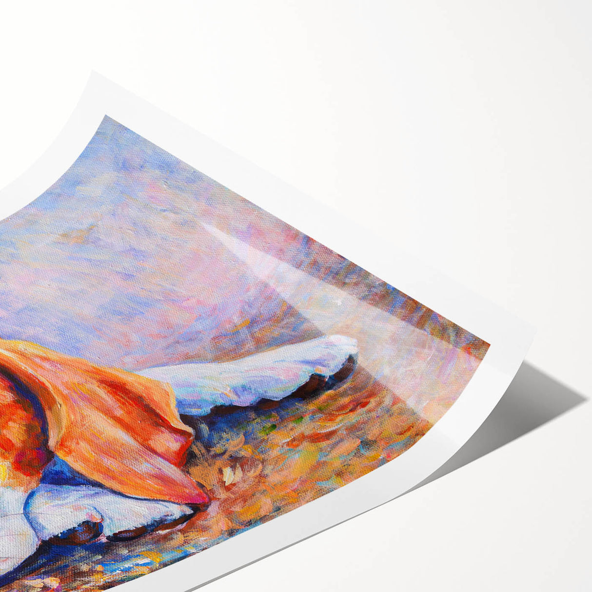 Beagle wall art print featuring a playful beagle illustration with vibrant colors, rolled and ready for display, perfect for dog lovers and home decor enthusiasts.
