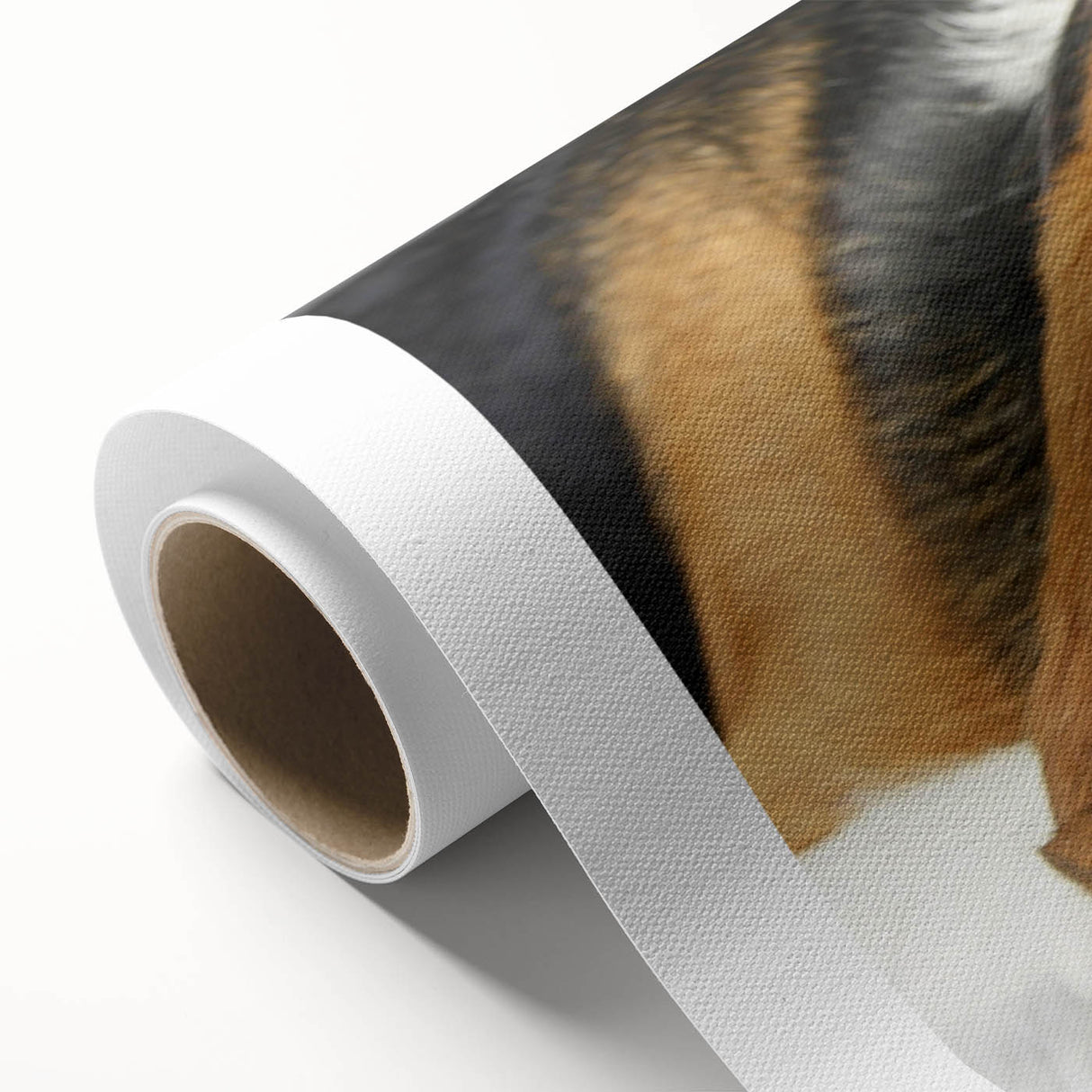 Beagle-themed rolled canvas wall art featuring a vibrant, colorful design of playful beagles against a soft blue background, perfect for pet lovers’ home decor.