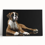 Boxer dog wall art design on stretched canvas, showcasing vibrant colors and detailed textures, ideal for pet lovers' home decor.
