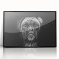 Framed wall art featuring a stylish black acrylic design of a Boxer dog, showcasing its sleek silhouette and modern aesthetic, perfect for dog lovers' decor.