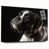 Acrylic wall art collection showcasing a side view of a boxer dog design, featuring vibrant colors and sleek glass finish, ideal for pet lovers' home decor.