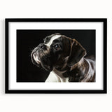 Black-framed wall art collection featuring a stylish boxer dog design, perfect for dog lovers, showcasing vibrant colors and intricate details, ideal for home decor.
