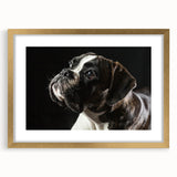Stylish wall art collection featuring a framed gold design showcasing a boxer dog in a modern setting, perfect for dog lovers and home decor enthusiasts.