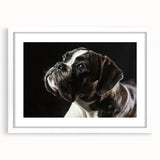 Boxer dog wall art collection framed in white, showcasing a striking design with vibrant colors and a modern mat, perfect for pet lovers' home decor.
