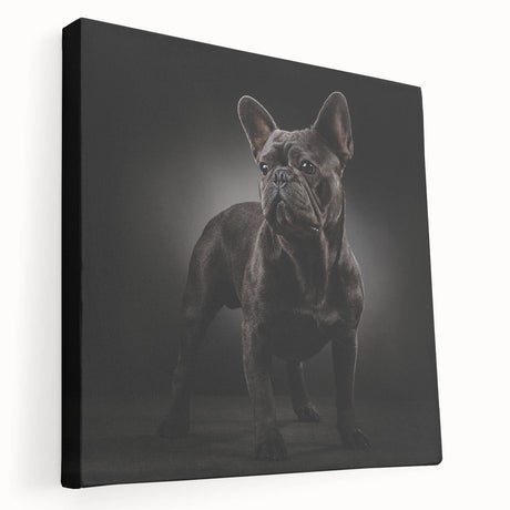 Stretched canvas wall art showcasing a side view of a playful bulldog design, featuring vibrant colors and clear details, perfect for dog lovers' home decor.