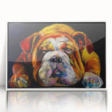 Framed wall art featuring a stylish bulldog design on a white background, showcasing modern pet decor ideal for dog lovers. Perfect for home or office decoration.