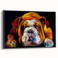 Framed canvas wall art showcasing a stylish black bulldog design, set against a minimalist background, perfect for modern home decor enthusiasts.