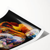 Bulldog-themed wall art print showcasing a playful and colorful design, rolled and ready for framing, perfect for dog lovers and home decor enthusiasts.