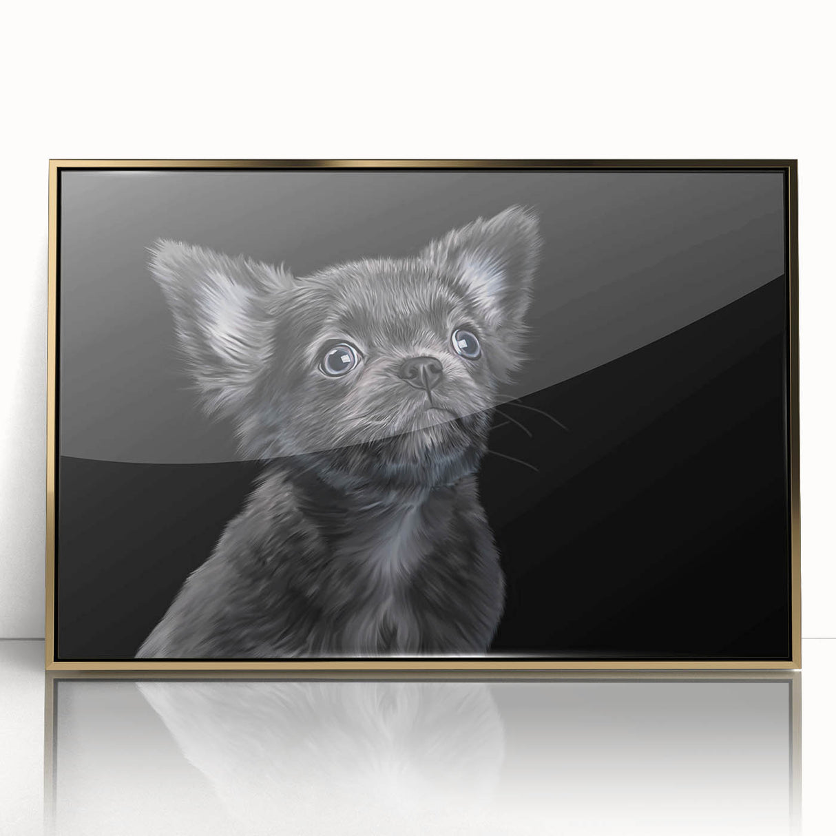 Framed wall art collection showcasing a bulldog design, featuring gold accents and a sleek acrylic finish, perfect for pet lovers' home decor.