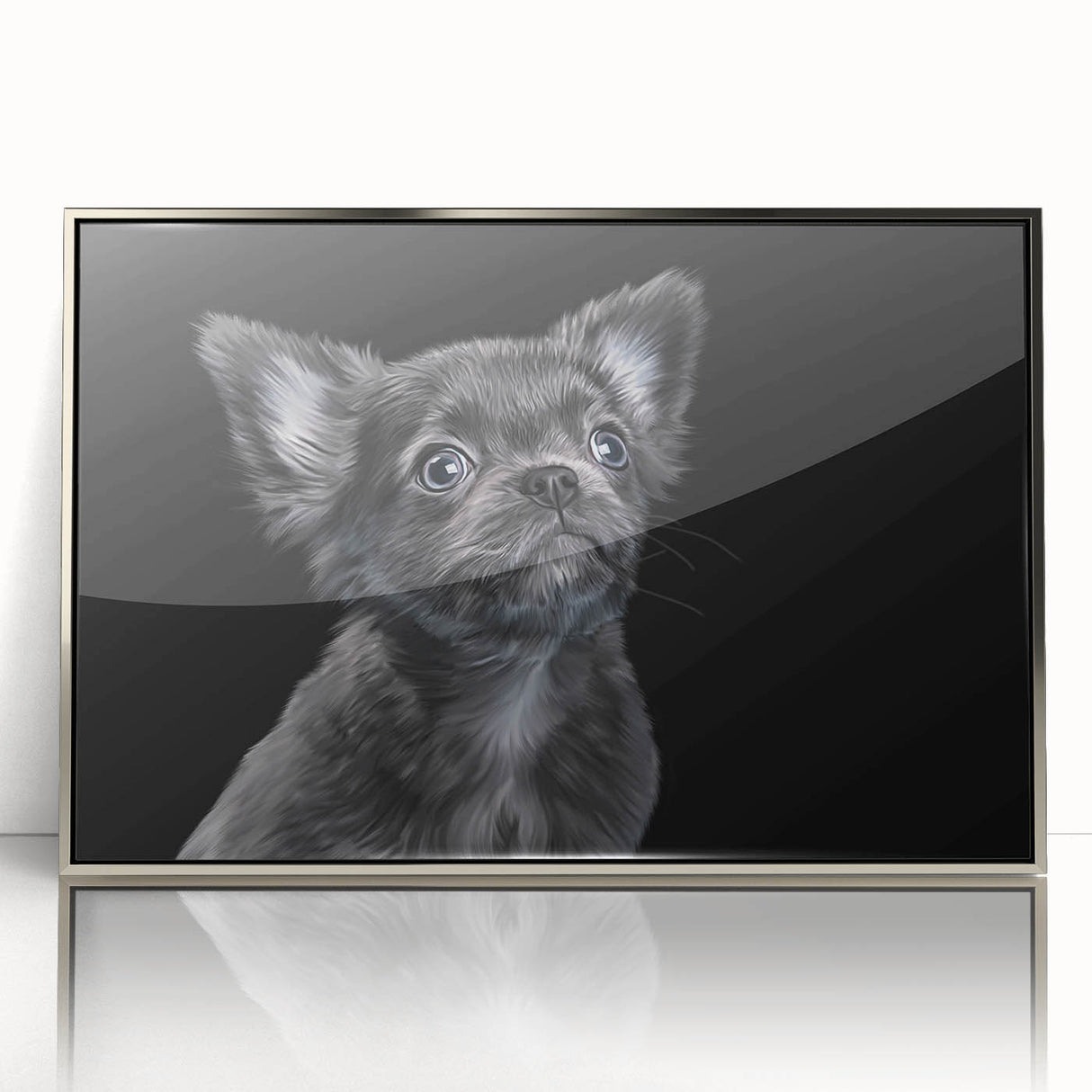 Framed wall art featuring a stylish bulldog design with a silver-acrylic frame, perfect for modern home decor, showcasing vibrant colors and intricate details.