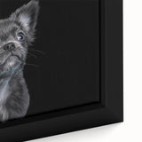 Close-up of a framed canvas wall art featuring a detailed bulldog design, showcasing intricate textures and vibrant colors, perfect for dog lovers' home decor.