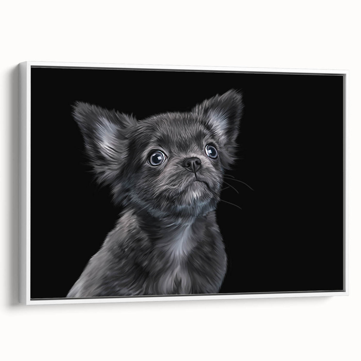 Framed canvas wall art featuring a stylish bulldog design, showcasing a white background and a side view of the dog's unique facial features, perfect for pet lovers' home decor.